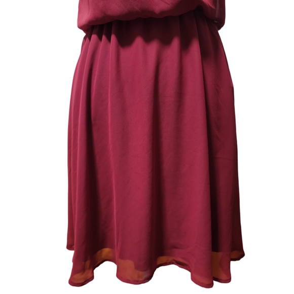 Lush Womens Size XS Elegant Burgundy Halter Flowy Mini Midi Dress Peekaboo Back - Picture 2 of 11